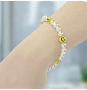Avizar Bijou de Téléphone Bracelet à Perles et Smiley jaunes Collection Smile