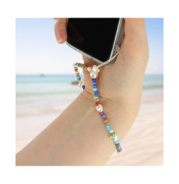 Avizar Bijou de Téléphone Bracelet à Perles multicolores Cœurs Blancs Collection Summer