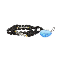 Avizar Bijou de Téléphone Bracelet à Perles Ovales et Cœur 80cm Collection Romeo Noir