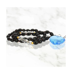 Avizar Bijou de Téléphone Bracelet à Perles Ovales et Cœur 80cm Collection Romeo Noir