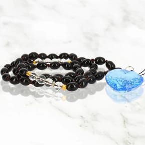 Avizar Bijou de Téléphone Bracelet à Perles Ovales et Cœur 80cm Collection Romeo Noir — image 3