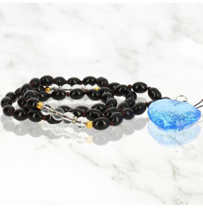 Avizar Bijou de Téléphone Bracelet à Perles Ovales et Cœur 80cm Collection Romeo Noir