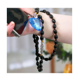 Avizar Bijou de Téléphone Bracelet à Perles Ovales et Cœur 80cm Collection Romeo Noir