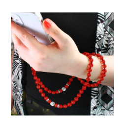 Avizar Bijou de Téléphone Bracelet à Perles Rondes Collection Glam rouge Translucide