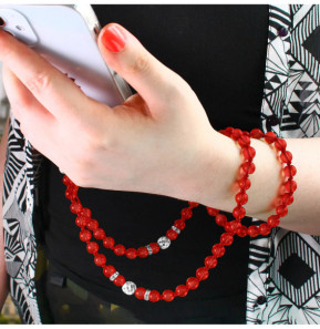 Avizar Bijou de Téléphone Bracelet à Perles Rondes Collection Glam rouge Translucide
