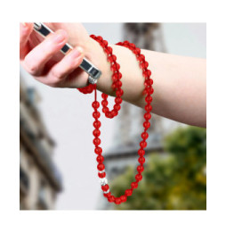 Avizar Bijou de Téléphone Bracelet à Perles Rondes Collection Glam rouge Translucide