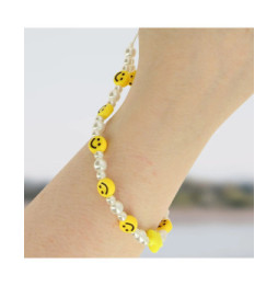 Avizar Bijou de Téléphone Bracelet à Perles, étoile et Smiley jaunes Collection Smile