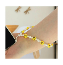Avizar Bijou de Téléphone Bracelet à Perles, étoile et Smiley jaunes Collection Smile
