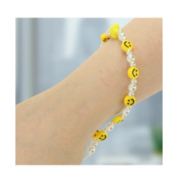 Avizar Bijou de Téléphone Bracelet à Perles, étoile et Smiley jaunes Collection Smile