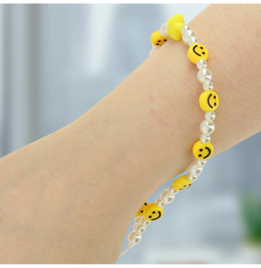 Avizar Bijou de Téléphone Bracelet à Perles, étoile et Smiley jaunes Collection Smile
