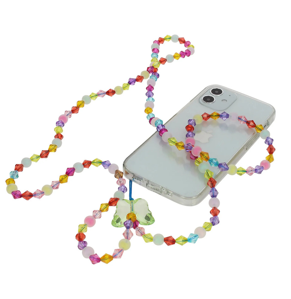 Avizar Bijou de Téléphone Bracelet Perles cristales et Papillon 110cm Collection Perla
