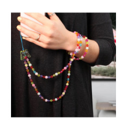 Avizar Bijou de Téléphone Bracelet Perles cristales et Papillon 110cm Collection Perla