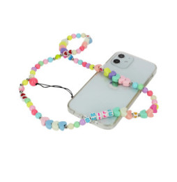 Avizar Bijou de Téléphone Bracelet Perles et Coeurs 65cm Collection Smile Multicolore