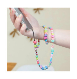 Avizar Bijou de Téléphone Bracelet Perles et Coeurs 65cm Collection Smile Multicolore