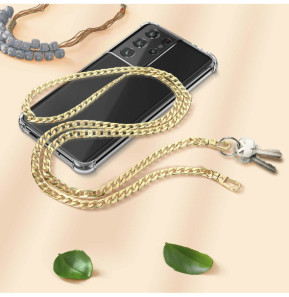 Avizar Bijou de Téléphone Chaîne Maille Cubaine Métallique 120cm Doré