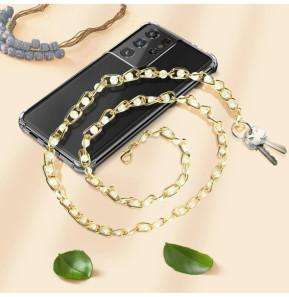 Avizar Bijou de Téléphone Chaîne Maille Perles Solide et Résistante 110cm Doré