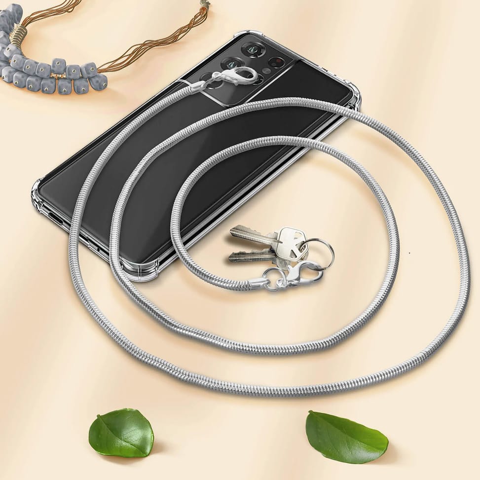 Avizar Bijou de Téléphone Chaîne Maille Serpent Solide 110cm argentée — image 3