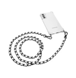 Avizar Bijou de Téléphone Chaîne Métallique Tressée Maillons Court 110cm blanc