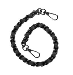 Avizar Bijou de Téléphone Chaîne Métallique Tressée Simili Cuir Noir 40cm