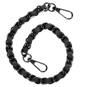 Avizar Bijou de Téléphone Chaîne Métallique Tressée Simili Cuir Noir 40cm