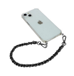Avizar Bijou de Téléphone Chaîne Métallique Tressée Simili Cuir Noir 40cm
