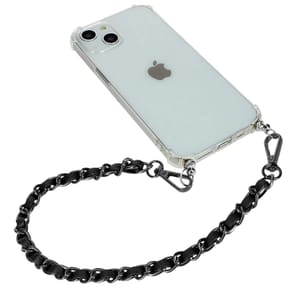 Avizar Bijou de Téléphone Chaîne Métallique Tressée Simili Cuir Noir 40cm — image 2