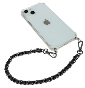 Avizar Bijou de Téléphone Chaîne Métallique Tressée Simili Cuir Noir 40cm