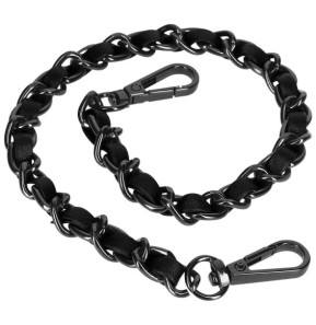 Avizar Bijou de Téléphone Chaîne Métallique Tressée Simili Cuir Noir 40cm