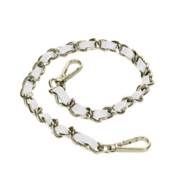 Avizar Bijou de Téléphone Chaîne Tressée Argent Simili Cuir Blanc 40cm