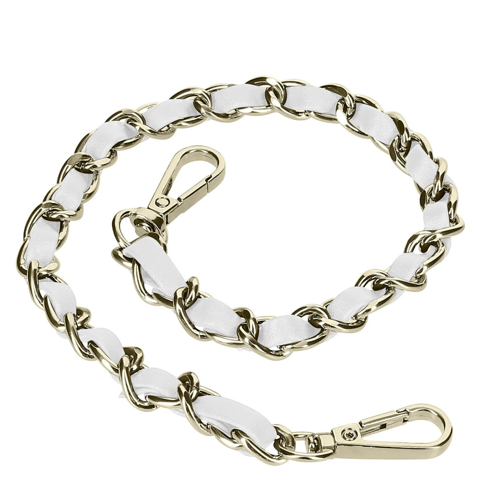 Avizar Bijou de Téléphone Chaîne Tressée Argent Simili Cuir Blanc 40cm