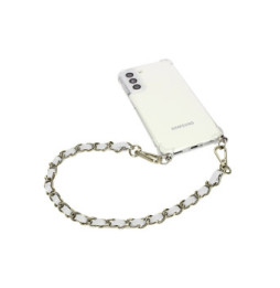 Avizar Bijou de Téléphone Chaîne Tressée Argent Simili Cuir Blanc 40cm