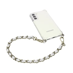 Avizar Bijou de Téléphone Chaîne Tressée Argent Simili Cuir Blanc 40cm — image 2