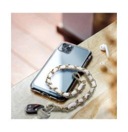 Avizar Bijou de Téléphone Chaîne Tressée Argent Simili Cuir Blanc 40cm