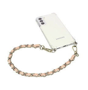 Avizar Bijou de Téléphone Chaîne Tressée Argent Simili Cuir Rose 40cm
