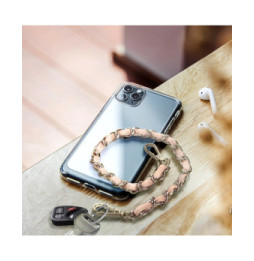 Avizar Bijou de Téléphone Chaîne Tressée Argent Simili Cuir Rose 40cm