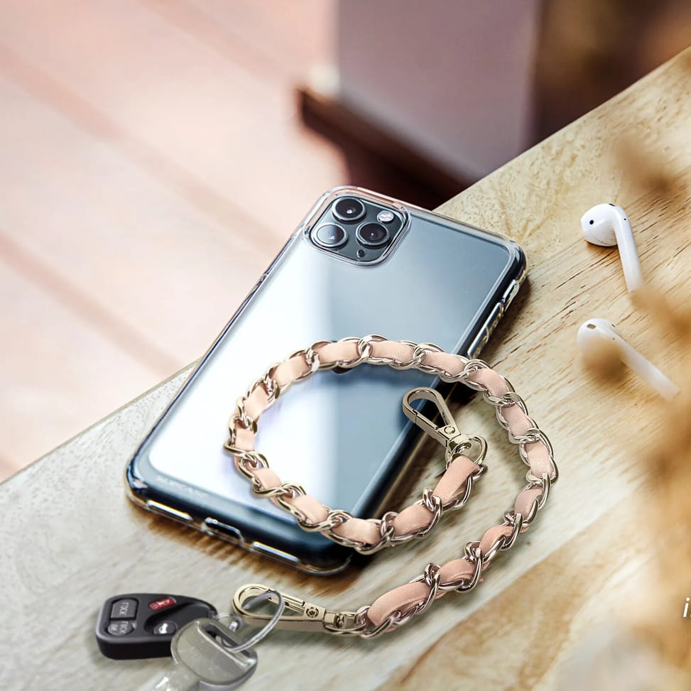 Avizar Bijou de Téléphone Chaîne Tressée Argent Simili Cuir Rose 40cm — image 3
