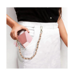 Avizar Bijou de Téléphone Chaîne Tressée Argent Simili Cuir Rose 40cm