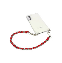 Avizar Bijou de Téléphone Chaîne Tressée Argent Simili Cuir Rouge 40cm