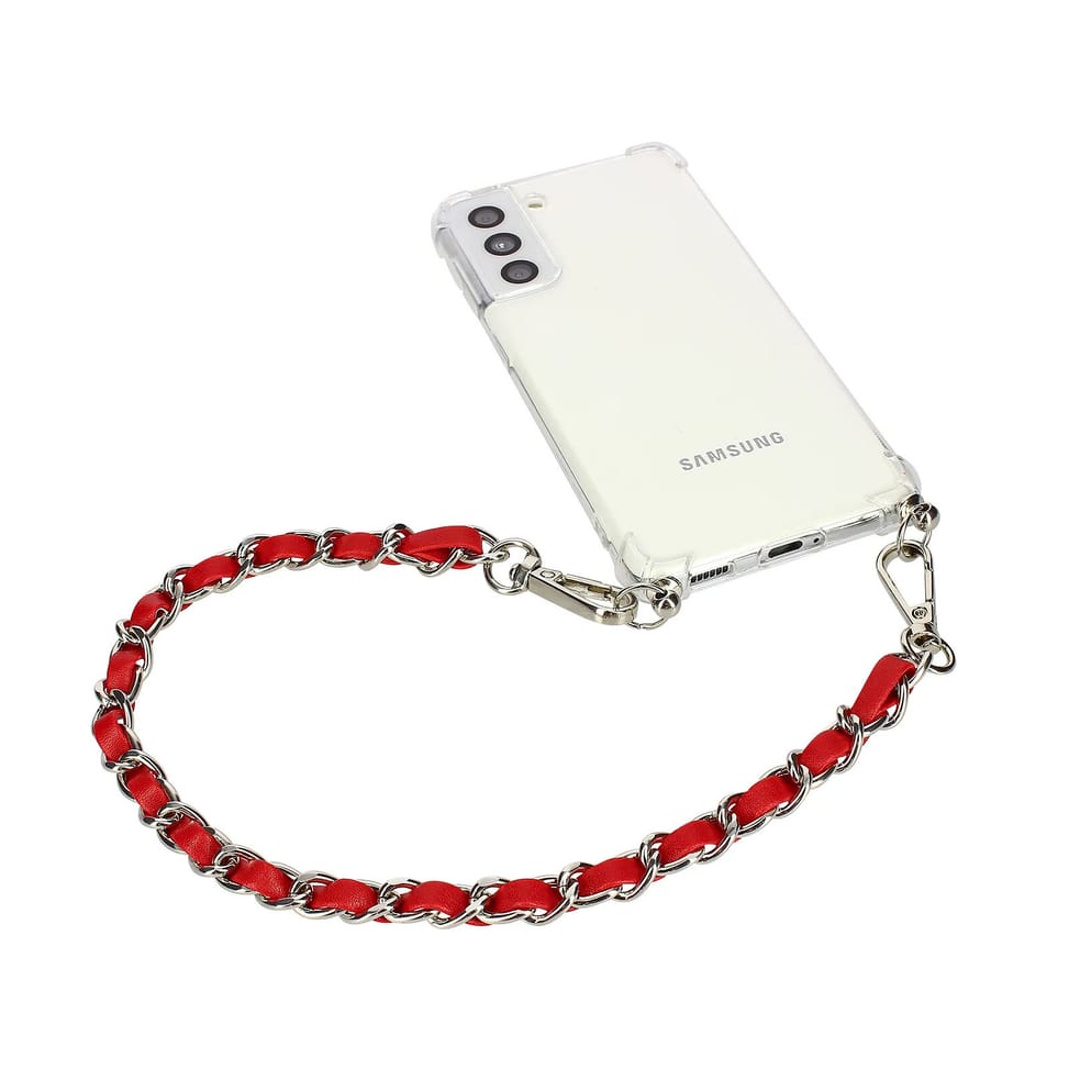 Avizar Bijou de Téléphone Chaîne Tressée Argent Simili Cuir Rouge 40cm — image 2