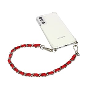 Avizar Bijou de Téléphone Chaîne Tressée Argent Simili Cuir Rouge 40cm — image 2