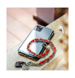 Avizar Bijou de Téléphone Chaîne Tressée Argent Simili Cuir Rouge 40cm