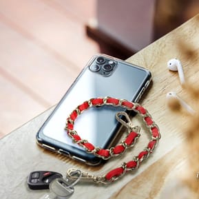 Avizar Bijou de Téléphone Chaîne Tressée Argent Simili Cuir Rouge 40cm — image 3