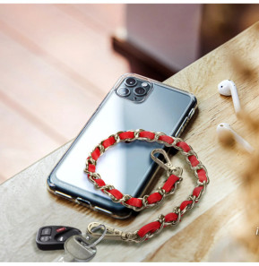 Avizar Bijou de Téléphone Chaîne Tressée Argent Simili Cuir Rouge 40cm