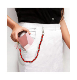 Avizar Bijou de Téléphone Chaîne Tressée Argent Simili Cuir Rouge 40cm