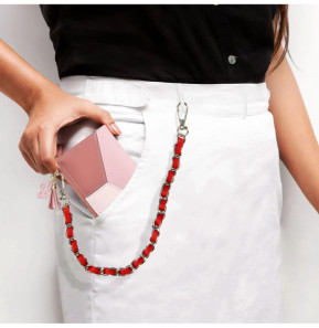Avizar Bijou de Téléphone Chaîne Tressée Argent Simili Cuir Rouge 40cm