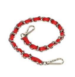 Avizar Bijou de Téléphone Chaîne Tressée Argent Simili Cuir Rouge 40cm