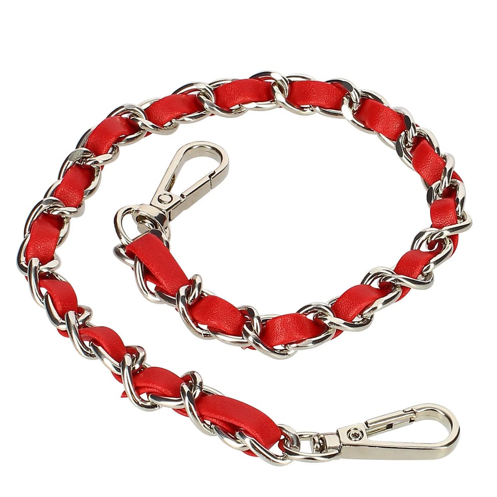 Avizar Bijou de Téléphone Chaîne Tressée Argent Simili Cuir Rouge 40cm — image 5