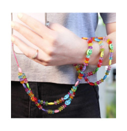 Avizar Bijou de Téléphone Collier Perles et Smiley 110cm Collection Smile Multicolore