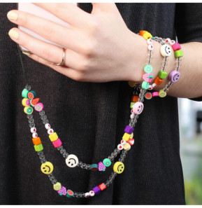 Avizar Bijou de Téléphone Collier Smiley et Fruits 110cm Collection Smile Multicolore