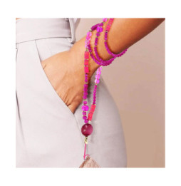 Avizar Bijou de téléphone Universel 90cm Perles de cristal et Heishi Fuchsia